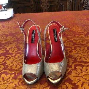 Charles Jourdan Silver Dress Sandal with 5” Heels.  Size 8M.  NWOT